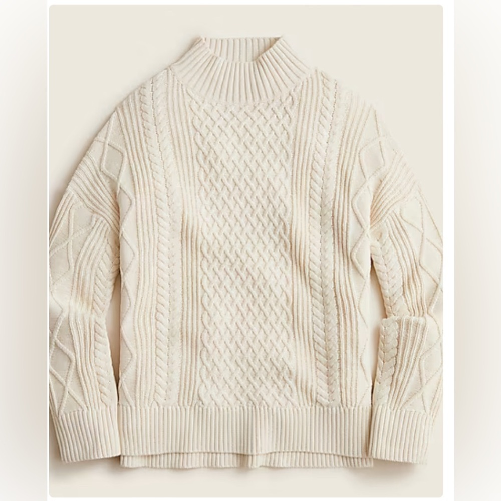 J. Crew- Long cable-knit mock neck sweater- Cream color.